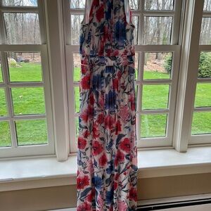 Floral Maxi Dress with Red and Blue Flowers